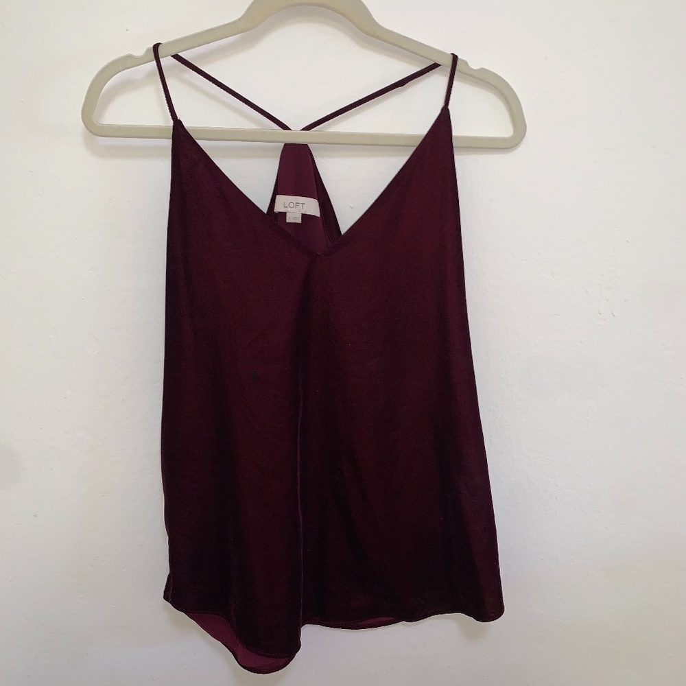 Ann Taylor Loft Burgundy Red Velvet Sleeveless Swing Top, Size S